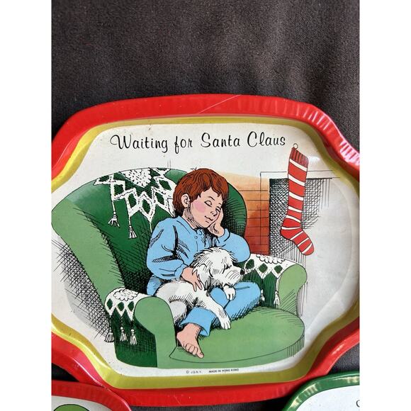 VTG J.S.N.Y. Christmas Metal Tin Cookie Snack Trays Holiday Set of 3 Granny Old - Picture 4 of 4